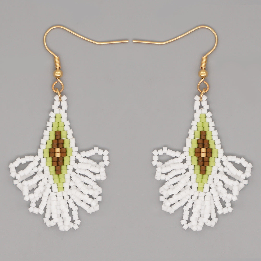 Wholesale Bohemian Geometric Scalloped Tassel Glass Earrings